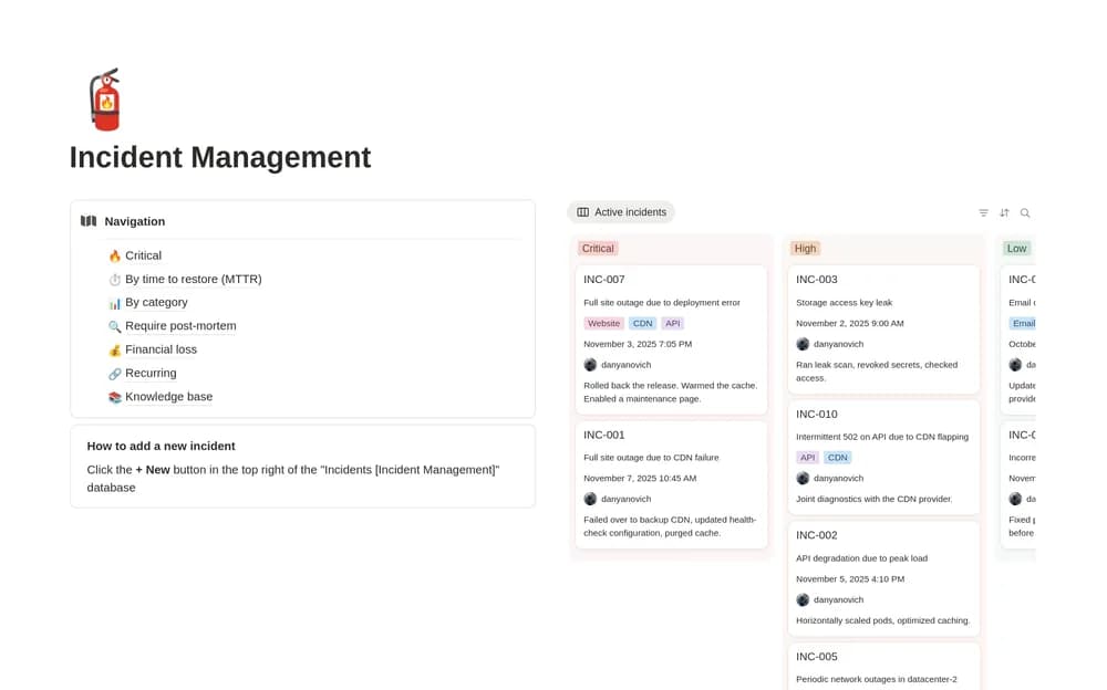Incident Management — preview from Notion Marketplace