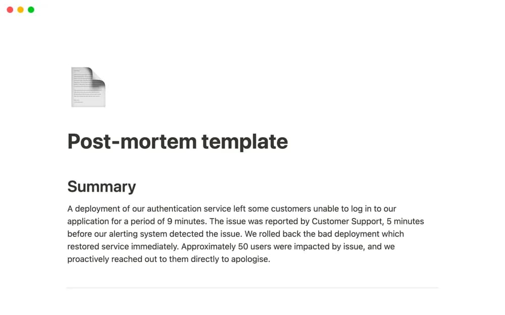 Incident Post-mortem Template — preview from Notion Marketplace