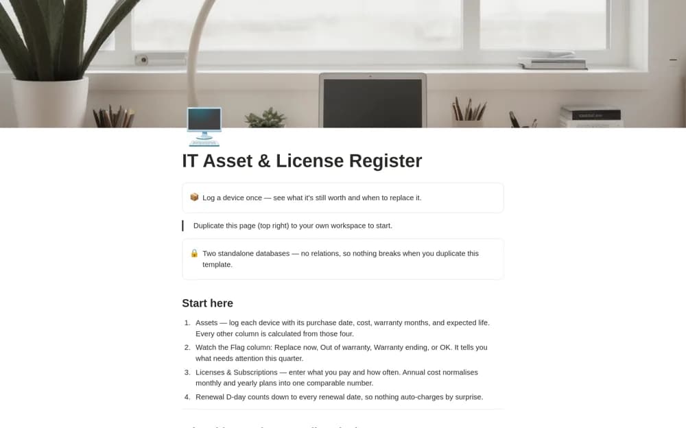 IT Asset & License Register — preview from Notion Marketplace
