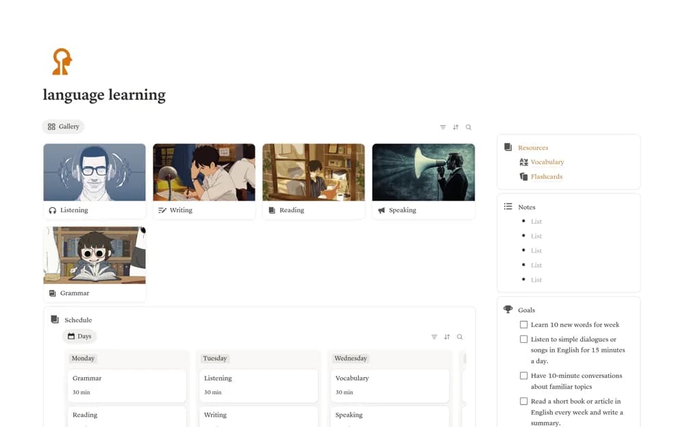 Language Learning Planner — preview from Notion Marketplace