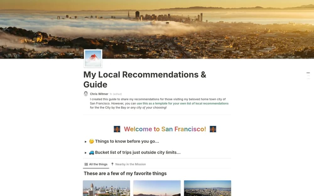 Local Recommendations Guide: San Francisco — preview from Notion Marketplace