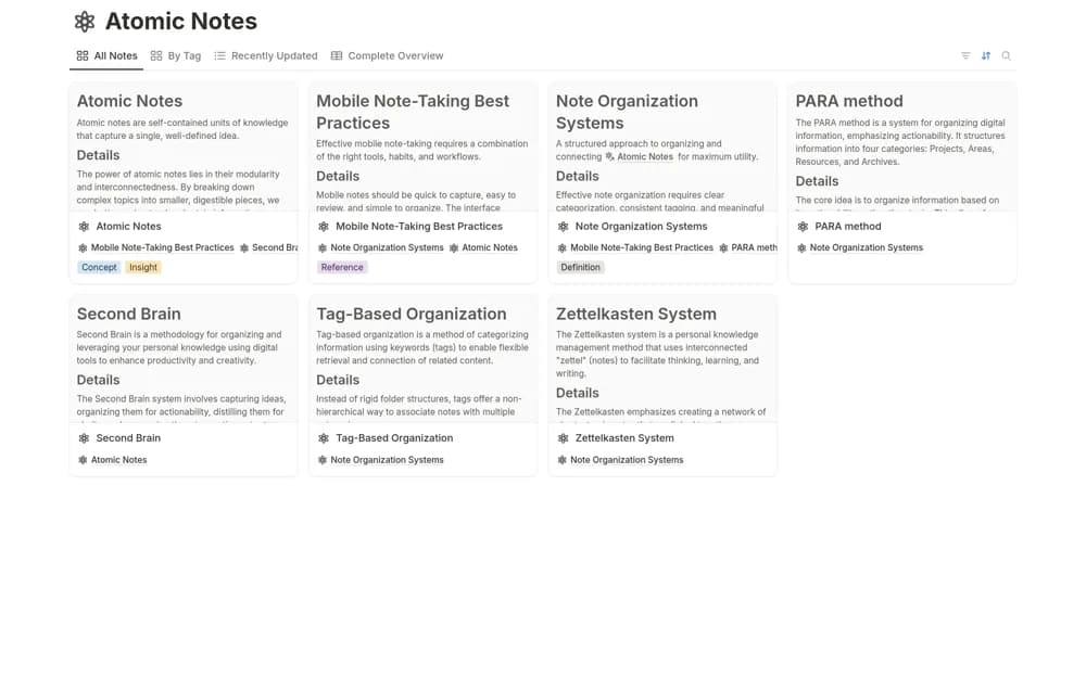 Minimalist Atomic Notes — preview from Notion Marketplace