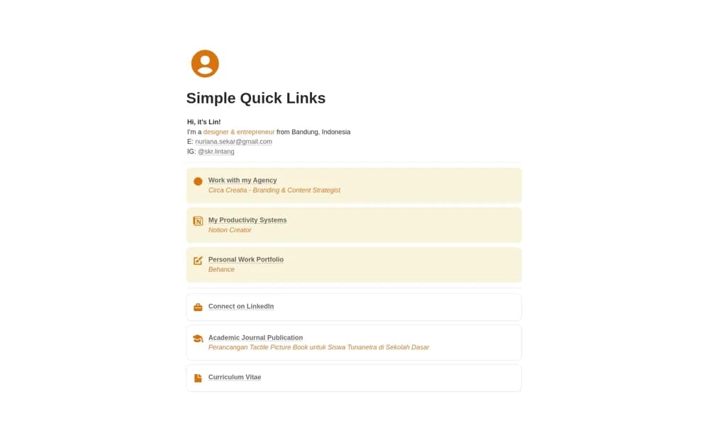 Minimalist Quick Links: Link-in-Bio System — preview from Notion Marketplace