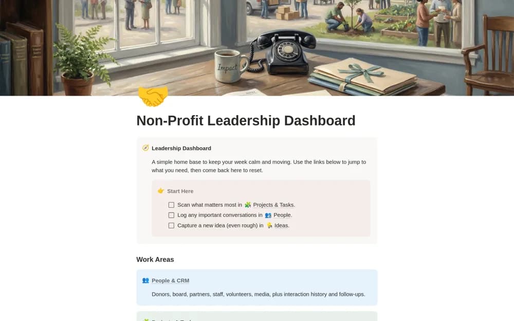 Non-Profit Leadership Dashboard Notion template preview