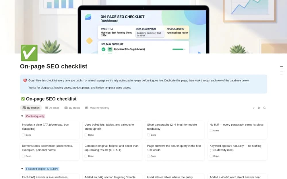 On‑Page SEO Checklist for Blogs & Landing Pages — preview from Notion Marketplace