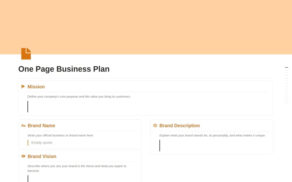 One Page Business Plan — preview from Notion Marketplace