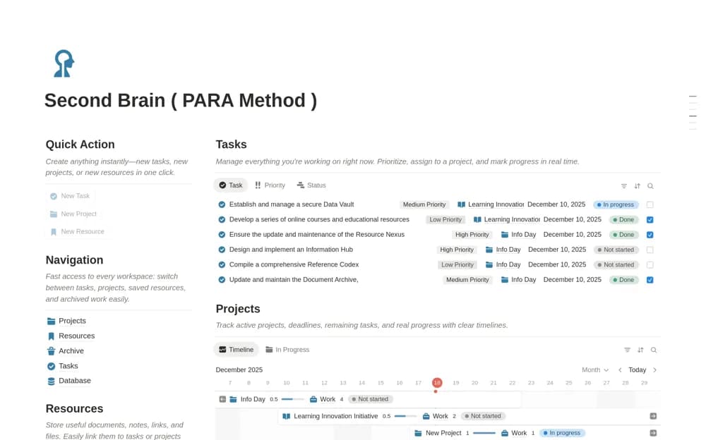 Second Brain PARA Method — preview from Notion Marketplace