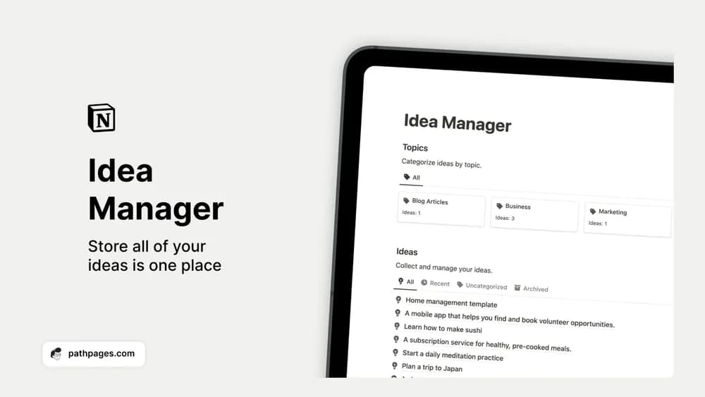 Notion Idea Manager — preview from PathPages