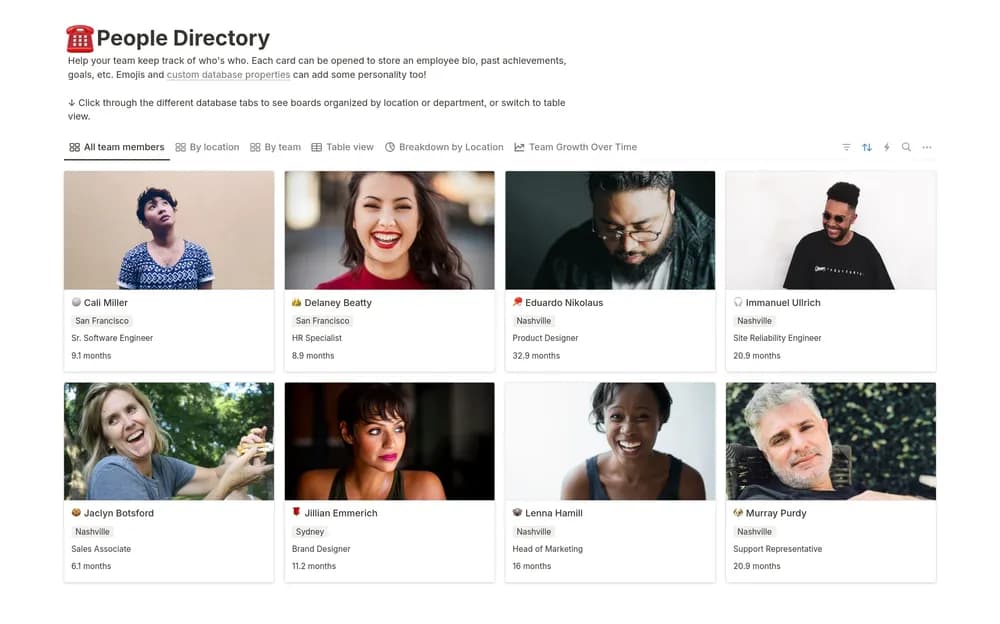People Directory — preview from Notion Marketplace