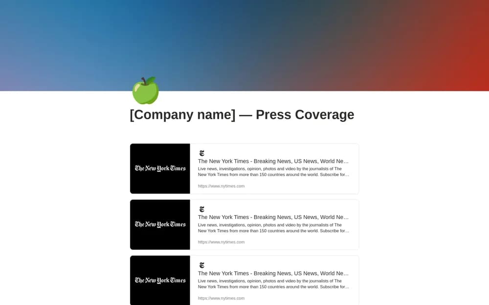Press coverage Notion template preview