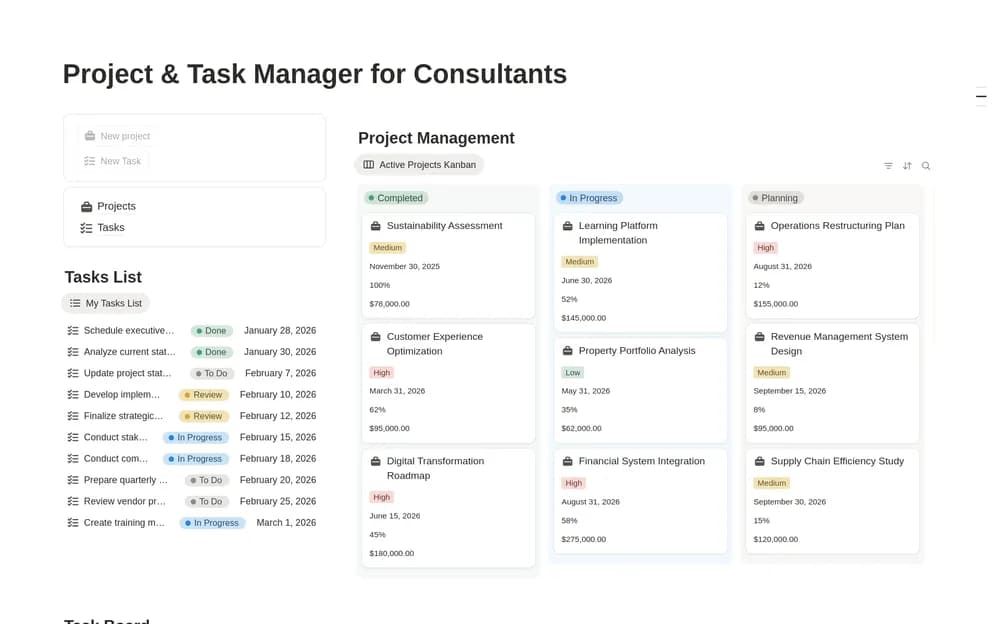 Project & Task Manager for Consultants — preview from Notion Marketplace