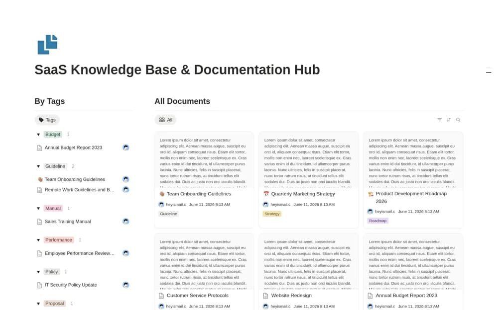 SaaS Knowledge Base & Documentation Hub — preview from Notion Marketplace
