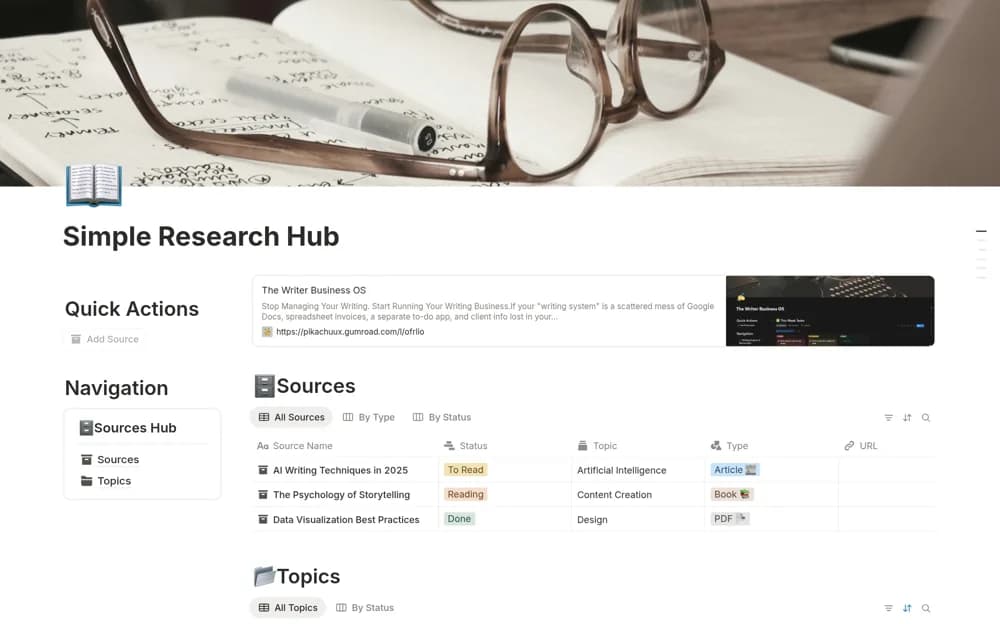Simple Research Hub — preview from Notion Marketplace