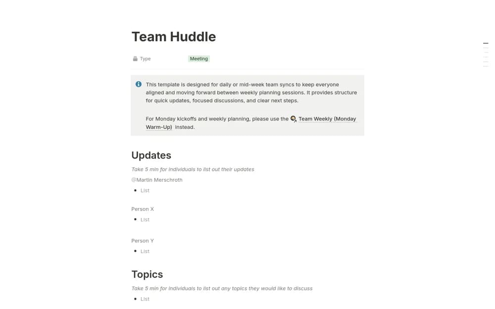 Team Huddle — preview from Notion Marketplace