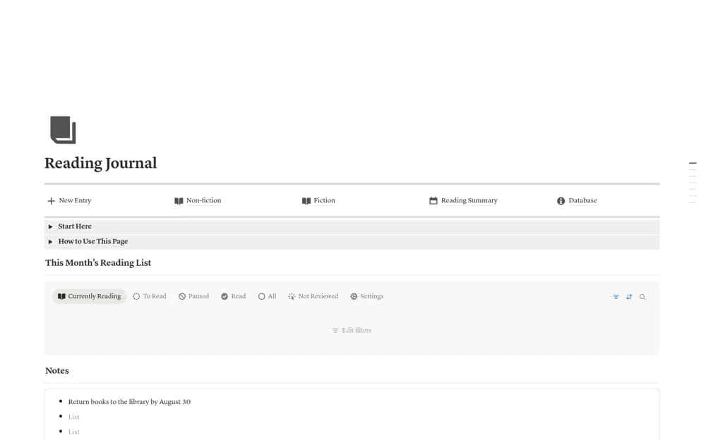 Ultimate Reading Journal (Minimal) — preview from Notion Marketplace